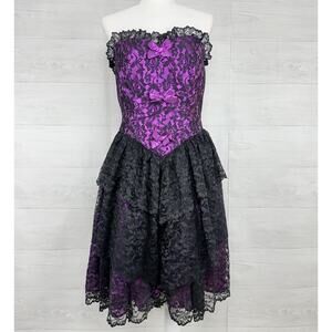 Vintage Y2K Lace Dress M Gothic Witchy Whimsigoth Bow Fairy Black Purple Corset